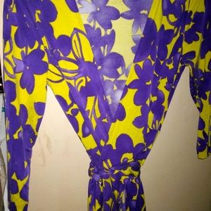 Purple and gold light wraparound dress